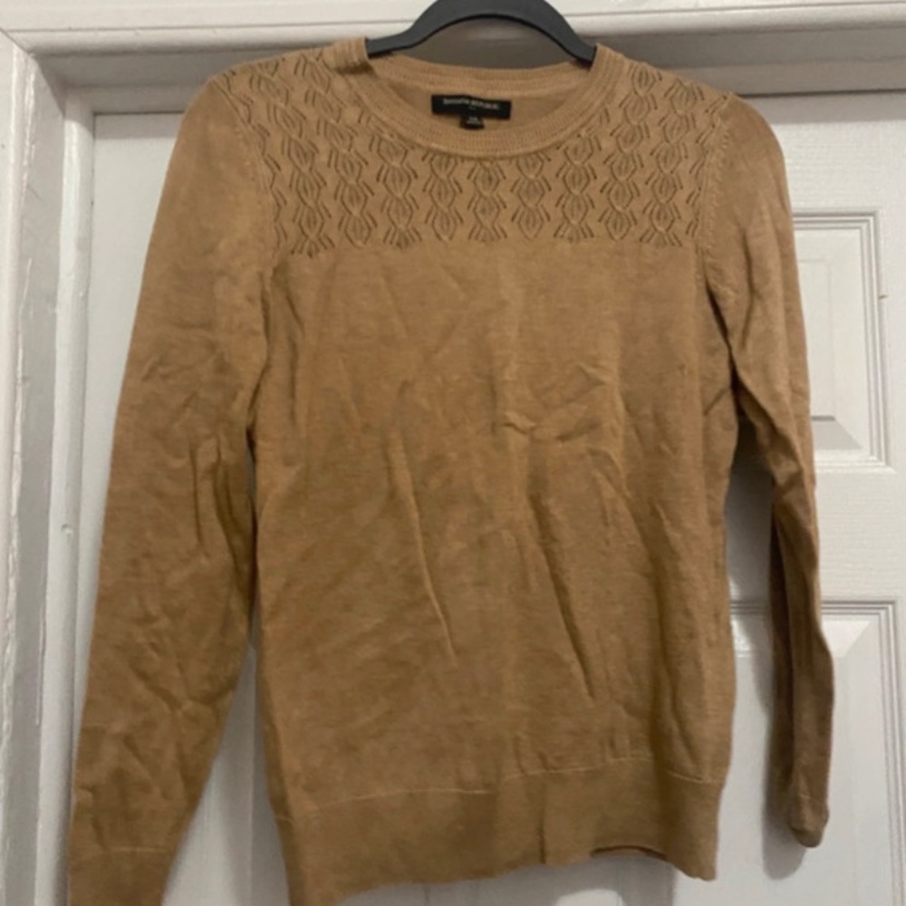 Banana Republic Tan Textured Yoke Crewneck Sweater